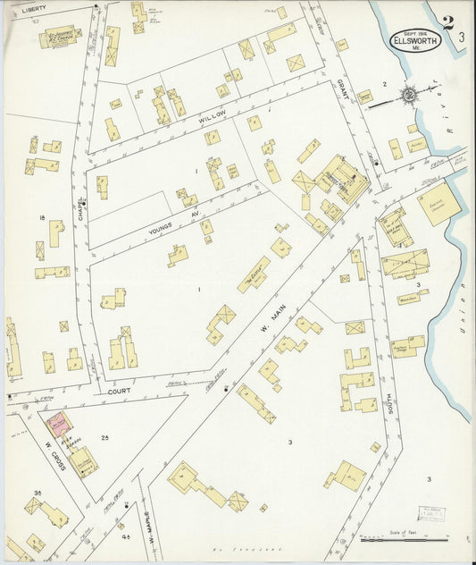 Sanborn Fire Insurance Map from Ellsworth, Hancock County, Maine (1914), Sheet #0002 - Historic Sanborn Fire Insurance Map Print, vintage old map wall art, antique decor, genealogy gift, Maine Maine map