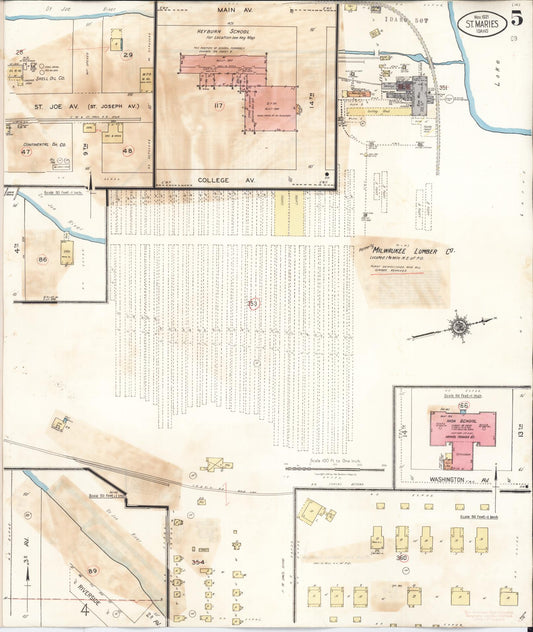 Sanborn Fire Insurance Map from Saint Maries, Benewah County, Idaho (1914), Sheet #0005 - Historic Sanborn Fire Insurance Map Print, vintage old map wall art, antique decor, genealogy gift, Idaho Idaho map