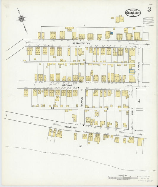 Sanborn Fire Insurance Map from Glen Lyon, Luzerne County, Pennsylvania (1921), Sheet #0003 - Historic Sanborn Fire Insurance Map Print, vintage old map wall art, antique decor, genealogy gift, Pennsylvania Pennsylvania map