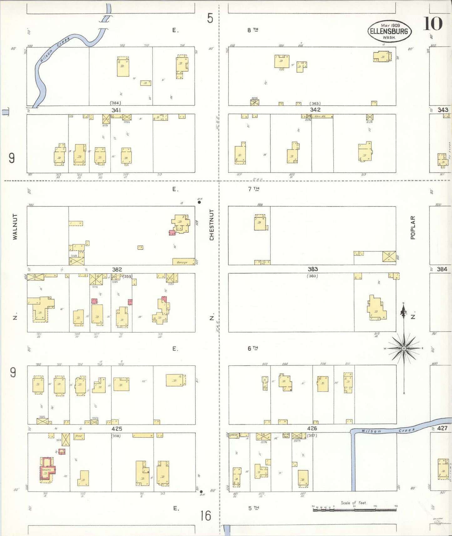 Sanborn Fire Insurance Map from Ellensburg, Kittitas County, Washington (1909), Sheet #0010 - Complete Map Set gallery image, historic Sanborn map, vintage wall art, Washington Washington