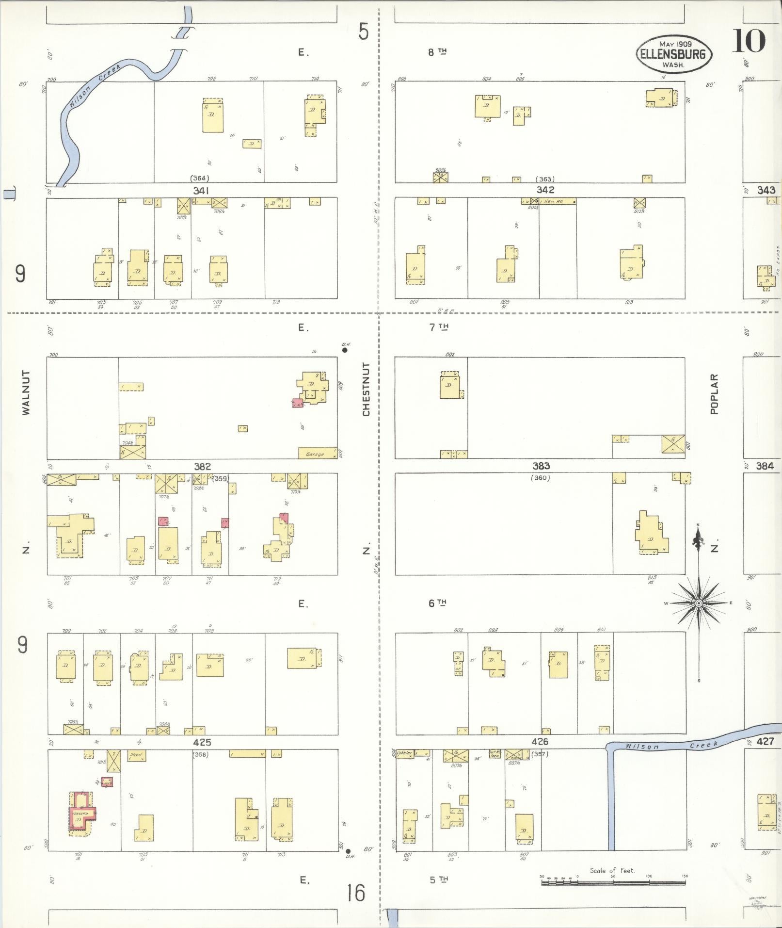 Sanborn Fire Insurance Map from Ellensburg, Kittitas County, Washington (1909), Sheet #0010 - Complete Map Set gallery image, historic Sanborn map, vintage wall art, Washington Washington