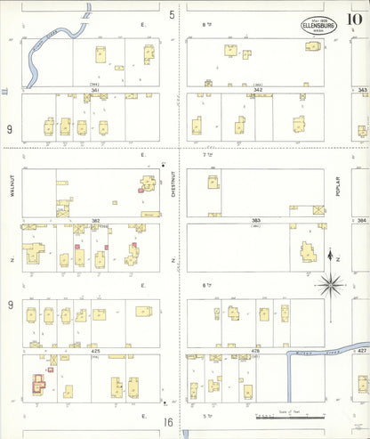 Sanborn Fire Insurance Map from Ellensburg, Kittitas County, Washington (1909), Sheet #0010 - Complete Map Set gallery image, historic Sanborn map, vintage wall art, Washington Washington