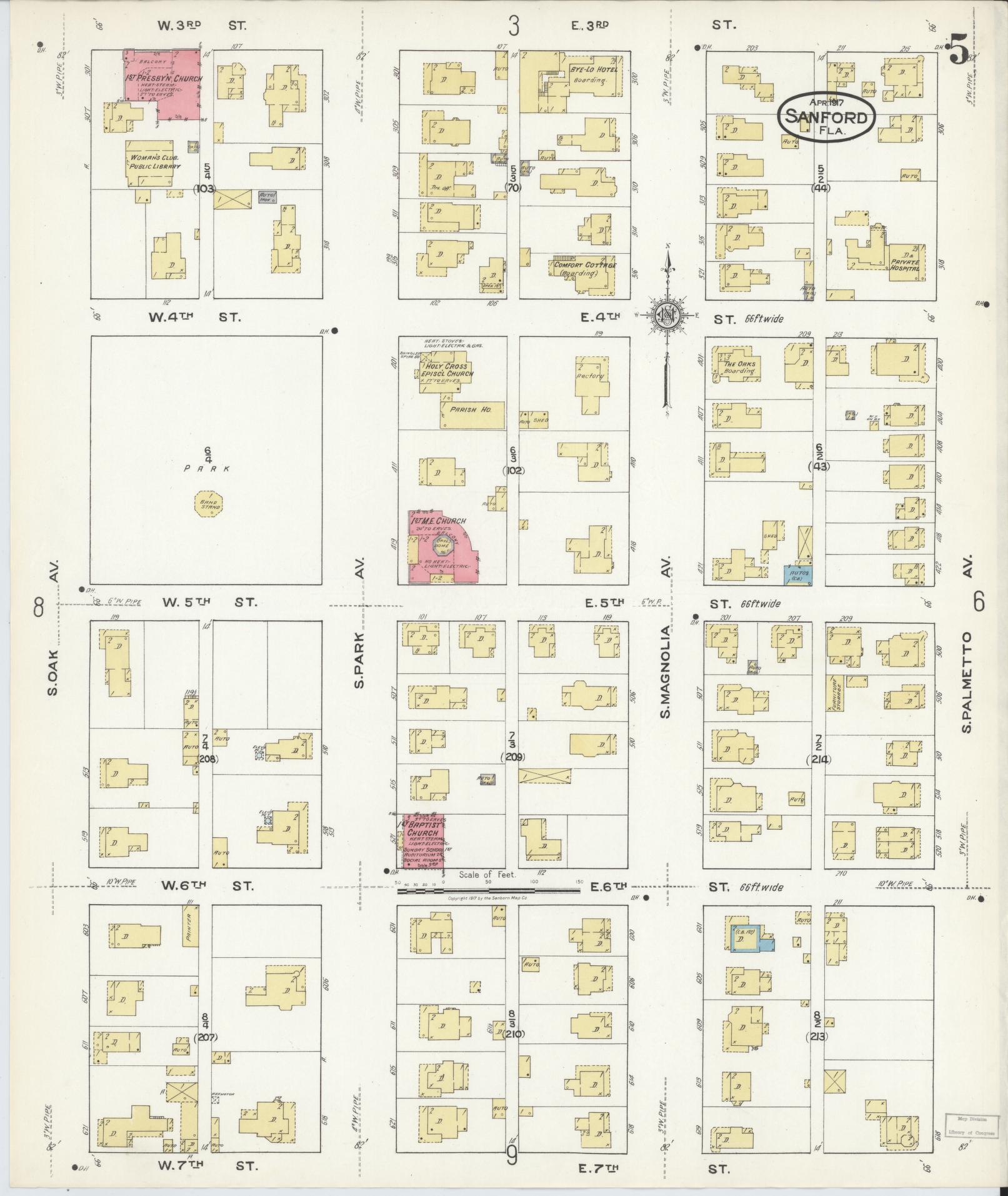 Sanborn Fire Insurance Map from Sanford, Seminole County, Florida (1917), Sheet #0005 - Historic Sanborn Fire Insurance Map Print, vintage old map wall art, antique decor, genealogy gift, Florida Florida map