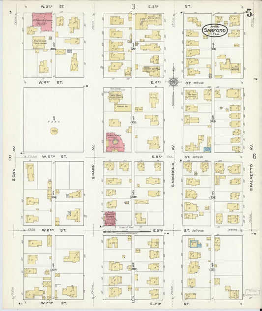 Sanborn Fire Insurance Map from Sanford, Seminole County, Florida (1917), Sheet #0005 - Historic Sanborn Fire Insurance Map Print, vintage old map wall art, antique decor, genealogy gift, Florida Florida map