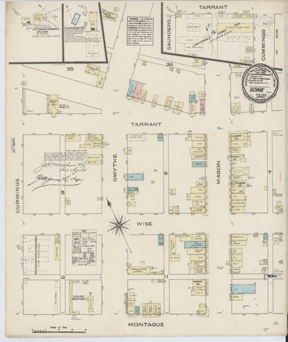 Sanborn Fire Insurance Map from Bowie, Montague County, Texas (1885), Sheet #0001 - Historic Sanborn Fire Insurance Map Print, vintage old map wall art, antique decor, genealogy gift, Texas Texas map