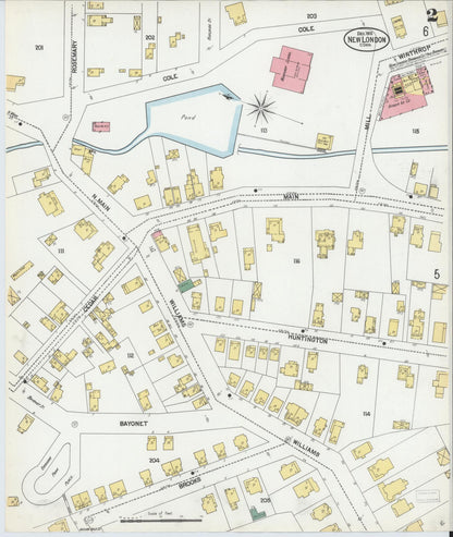 Sanborn Fire Insurance Map from New London, New London County, Connecticut (1901), Sheet #0002 - Complete Map Set gallery image, historic Sanborn map, vintage wall art, Connecticut Connecticut