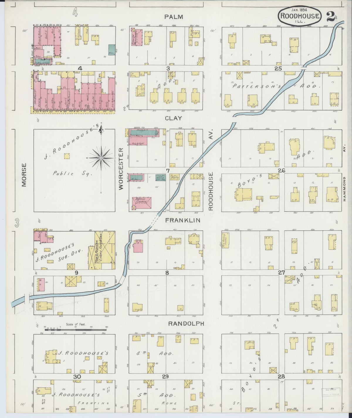 Sanborn Fire Insurance Map from Roodhouse, Greene County, Illinois (1894), Sheet #0002 - Historic Sanborn Fire Insurance Map Print, vintage old map wall art, antique decor, genealogy gift, Illinois Illinois map