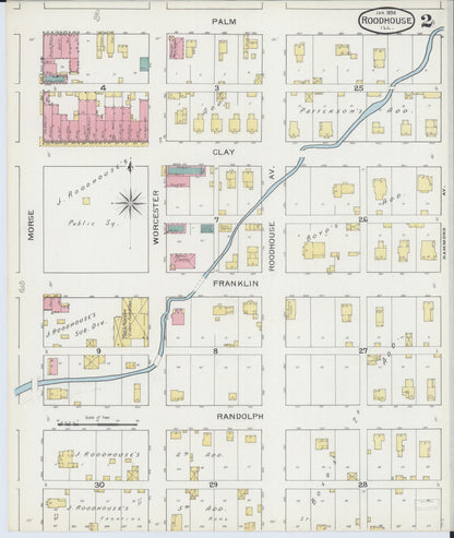 Sanborn Fire Insurance Map from Roodhouse, Greene County, Illinois (1894), Sheet #0002 - Historic Sanborn Fire Insurance Map Print, vintage old map wall art, antique decor, genealogy gift, Illinois Illinois map
