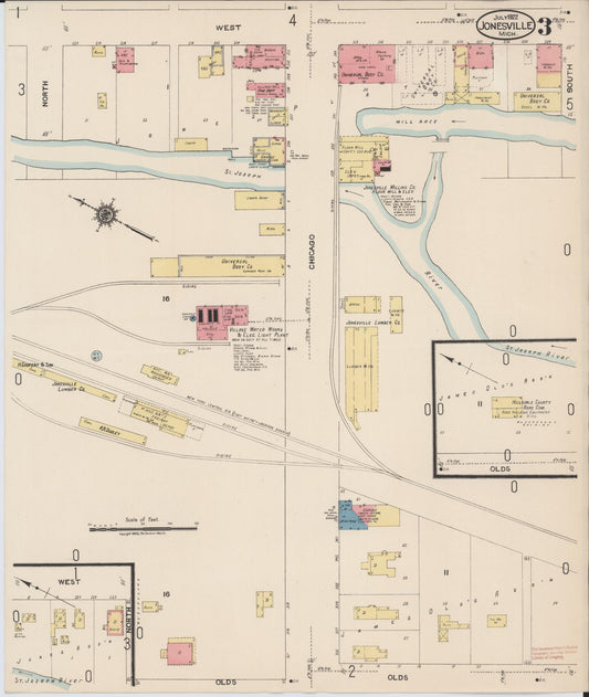 Sanborn Fire Insurance Map from Jonesville, Hillsdale County, Michigan (1922), Sheet #0003 - Historic Sanborn Fire Insurance Map Print, vintage old map wall art, antique decor, genealogy gift, Michigan Michigan map
