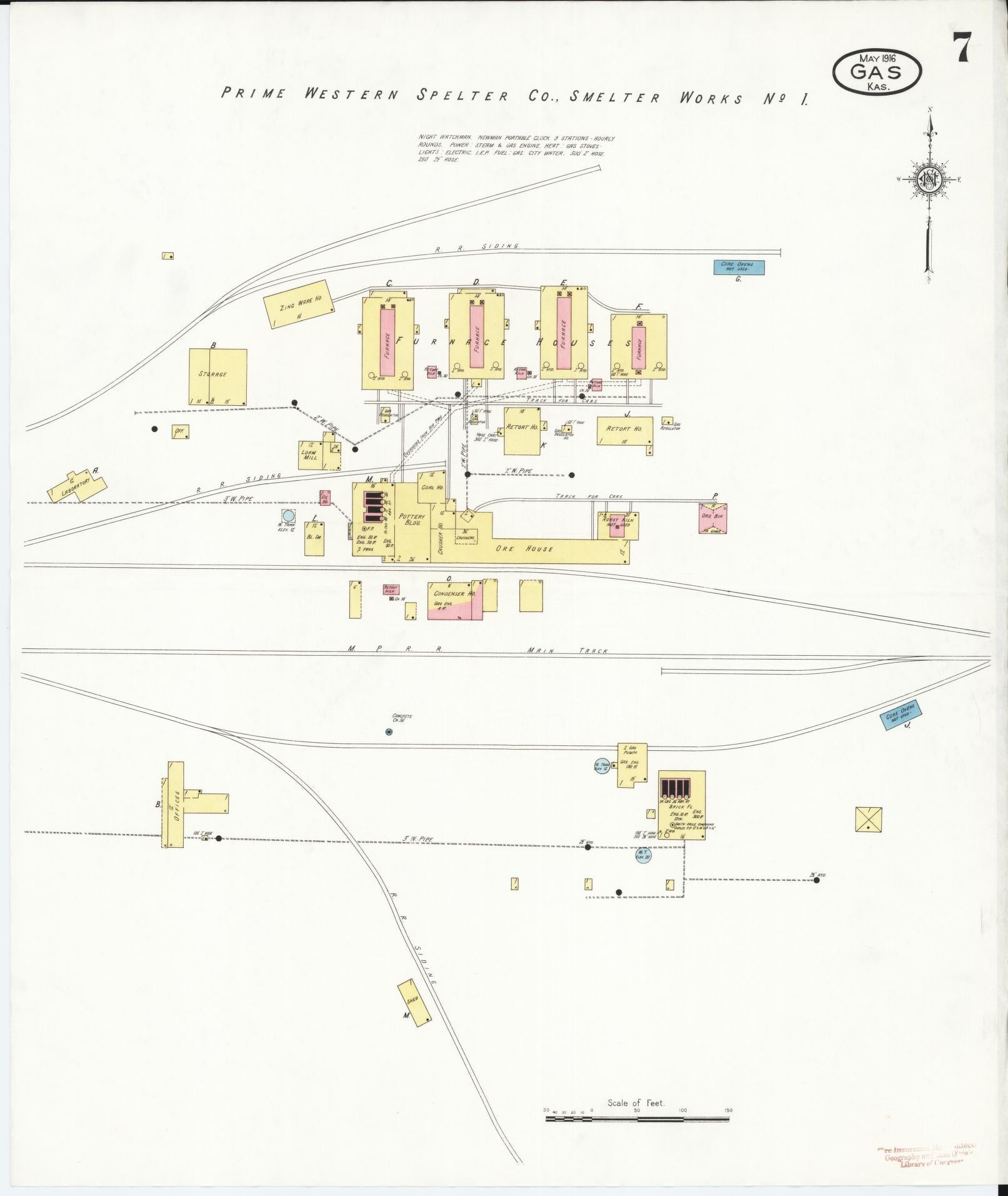 Sanborn Fire Insurance Map from Gas, Allen County, Kansas (1916), Sheet #0007 - Historic Sanborn Fire Insurance Map Print, vintage old map wall art, antique decor, genealogy gift, Kansas Kansas map