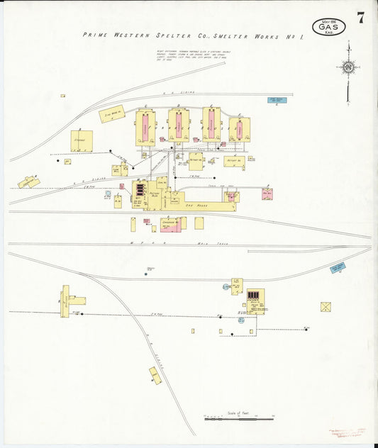 Sanborn Fire Insurance Map from Gas, Allen County, Kansas (1916), Sheet #0007 - Historic Sanborn Fire Insurance Map Print, vintage old map wall art, antique decor, genealogy gift, Kansas Kansas map