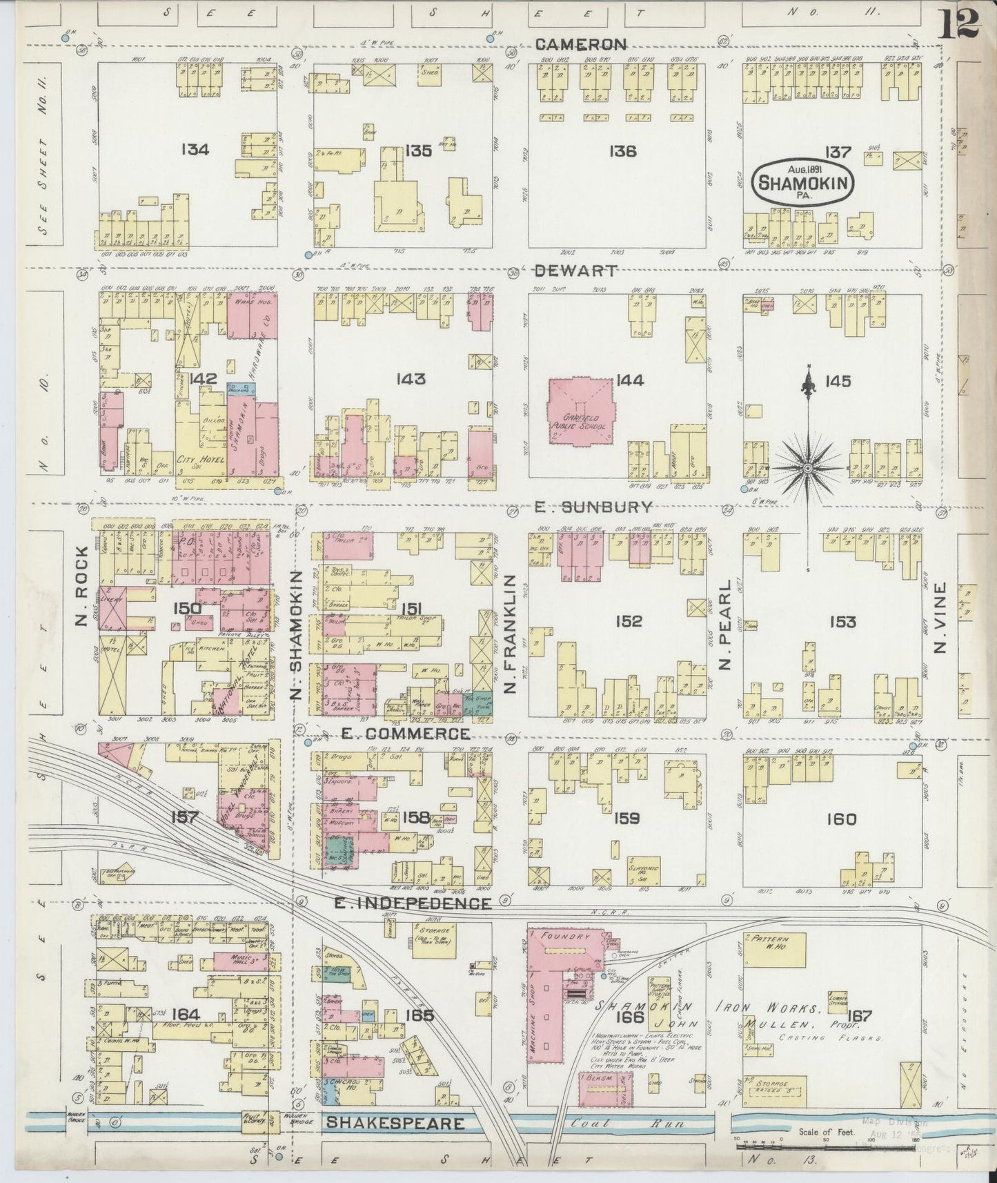 Sanborn Fire Insurance Map from Shamokin, Northumberland County, Pennsylvania (1891), Sheet #0012 - Complete Map Set gallery image, historic Sanborn map, vintage wall art, Pennsylvania Pennsylvania