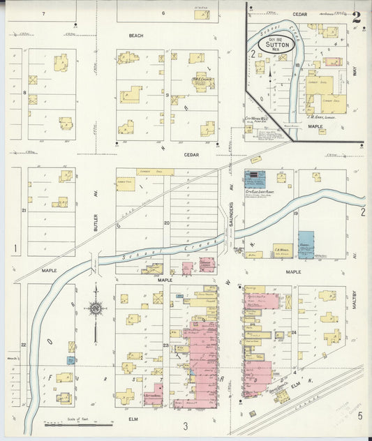 Sanborn Fire Insurance Map from Sutton, Clay County, Nebraska (1912), Sheet #0002 - Historic Sanborn Fire Insurance Map Print, vintage old map wall art, antique decor, genealogy gift, Nebraska Nebraska map