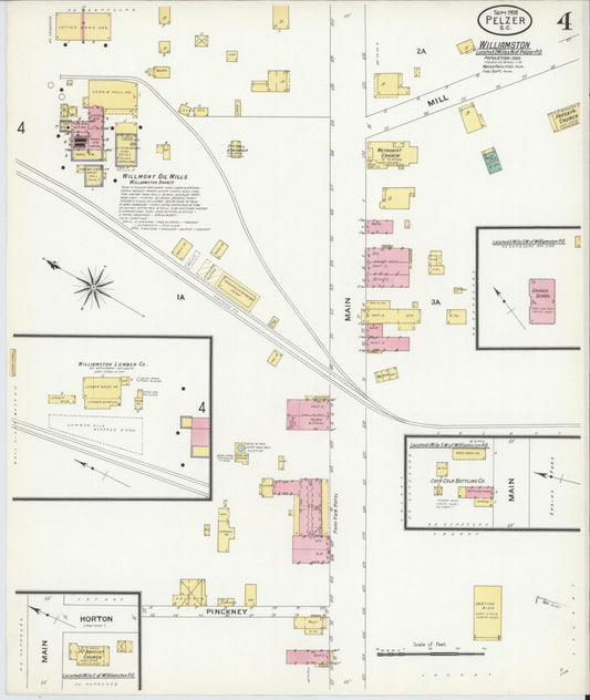 Sanborn Fire Insurance Map from Pelzer, Anderson County, South Carolina (1908), Sheet #0004 - Historic Sanborn Fire Insurance Map Print, vintage old map wall art, antique decor, genealogy gift, South Carolina South Carolina map