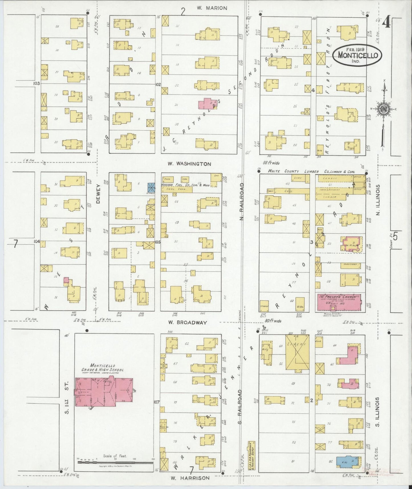 Sanborn Fire Insurance Map from Monticello, White County, Indiana (1919), Sheet #0004 - Historic Sanborn Fire Insurance Map Print, vintage old map wall art, antique decor, genealogy gift, Indiana Indiana map