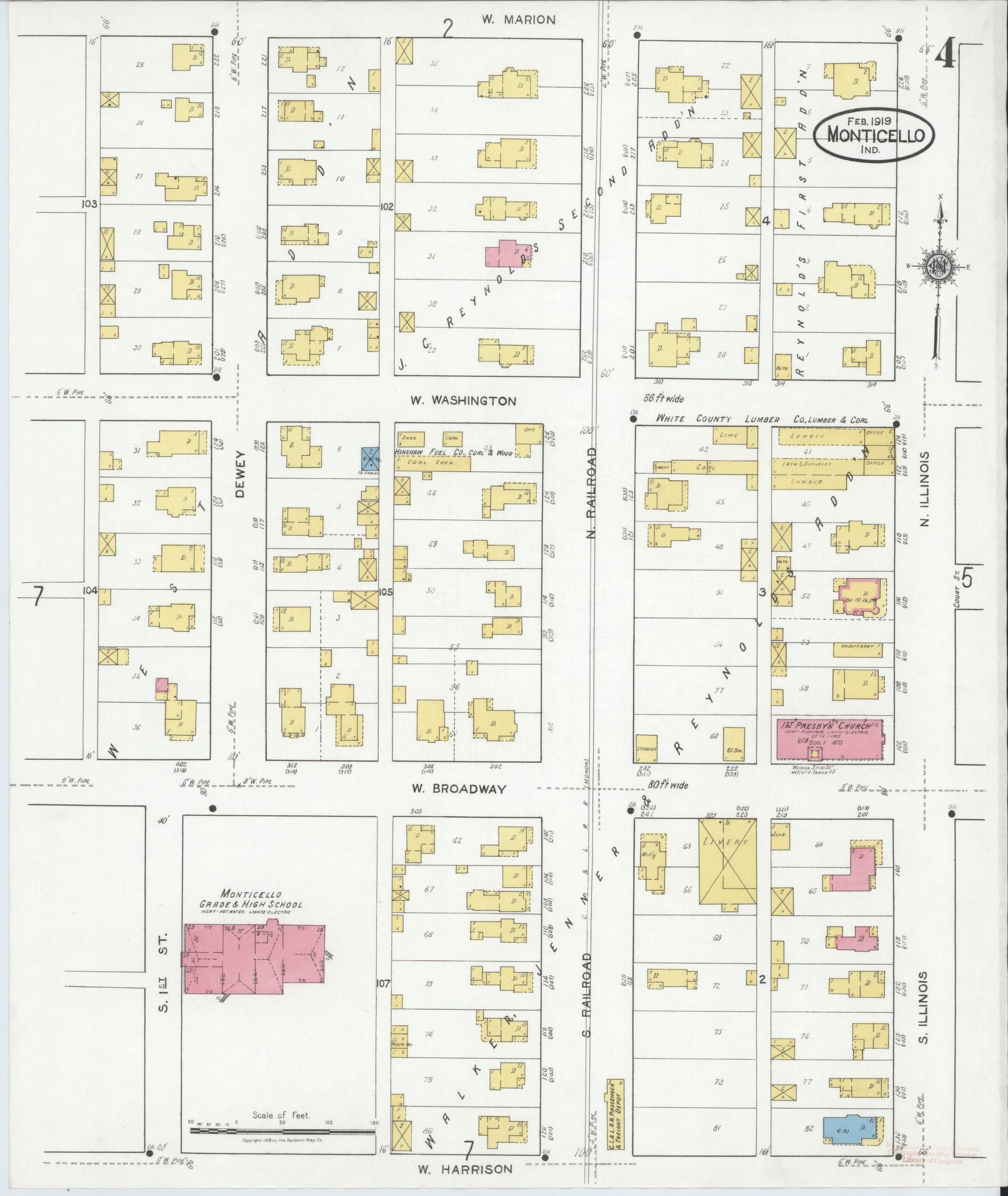 Sanborn Fire Insurance Map from Monticello, White County, Indiana (1919), Sheet #0004 - Historic Sanborn Fire Insurance Map Print, vintage old map wall art, antique decor, genealogy gift, Indiana Indiana map