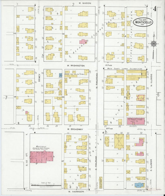 Sanborn Fire Insurance Map from Monticello, White County, Indiana (1919), Sheet #0004 - Historic Sanborn Fire Insurance Map Print, vintage old map wall art, antique decor, genealogy gift, Indiana Indiana map