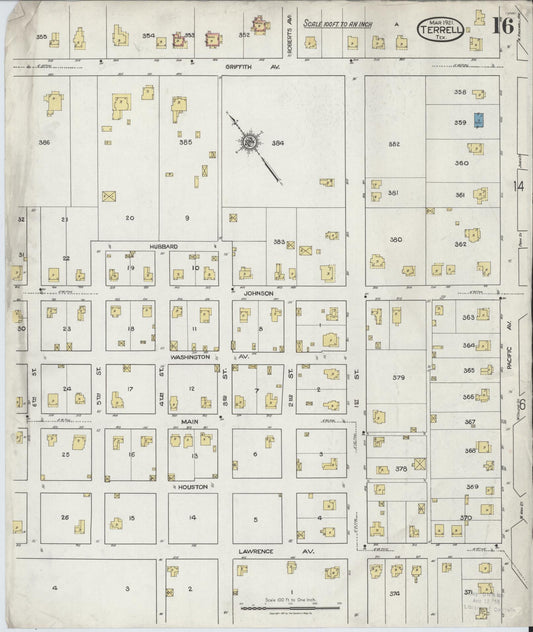 Sanborn Fire Insurance Map from Terrell, Kaufman County, Texas (1921), Sheet #0016 - Historic Sanborn Fire Insurance Map Print, vintage old map wall art, antique decor, genealogy gift, Texas Texas map