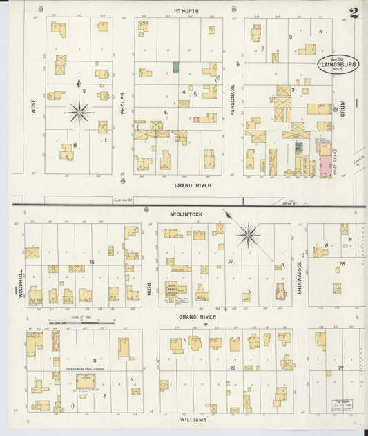 Sanborn Fire Insurance Map from Laingsburg, Shiawassee County, Michigan (1901), Sheet #0002 - Historic Sanborn Fire Insurance Map Print, vintage old map wall art, antique decor, genealogy gift, Michigan Michigan map