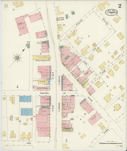 Sanborn Fire Insurance Map from Commerce, Jackson County, Georgia (1908), Sheet #0002 - Complete Map Set gallery image, historic Sanborn map, vintage wall art, Georgia Georgia