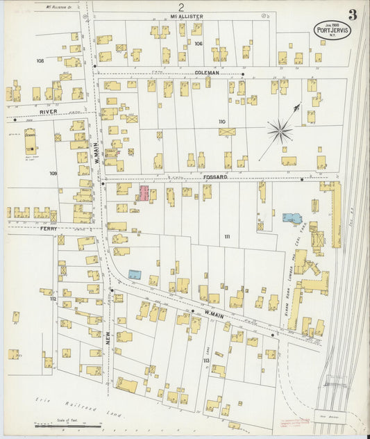 Sanborn Fire Insurance Map from Port Jervis, Orange County, New York (1900), Sheet #0003 - Historic Sanborn Fire Insurance Map Print, vintage old map wall art, antique decor, genealogy gift, New York New York map