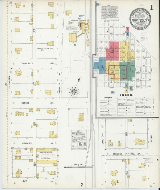 Sanborn Fire Insurance Map from Pauls Valley, Garvin County, Oklahoma. (1903) – Historic Sanborn Fire Insurance Map Print