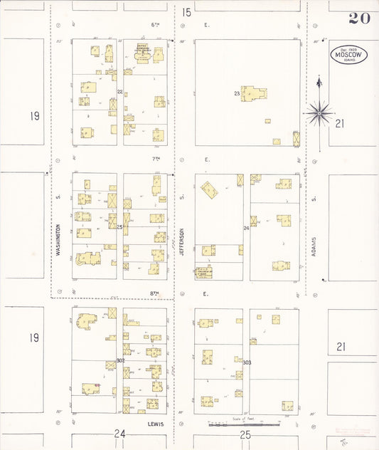 Sanborn Fire Insurance Map from Moscow, Latah County, Idaho (1909), Sheet #0020 - Historic Sanborn Fire Insurance Map Print, vintage old map wall art, antique decor, genealogy gift, Idaho Idaho map