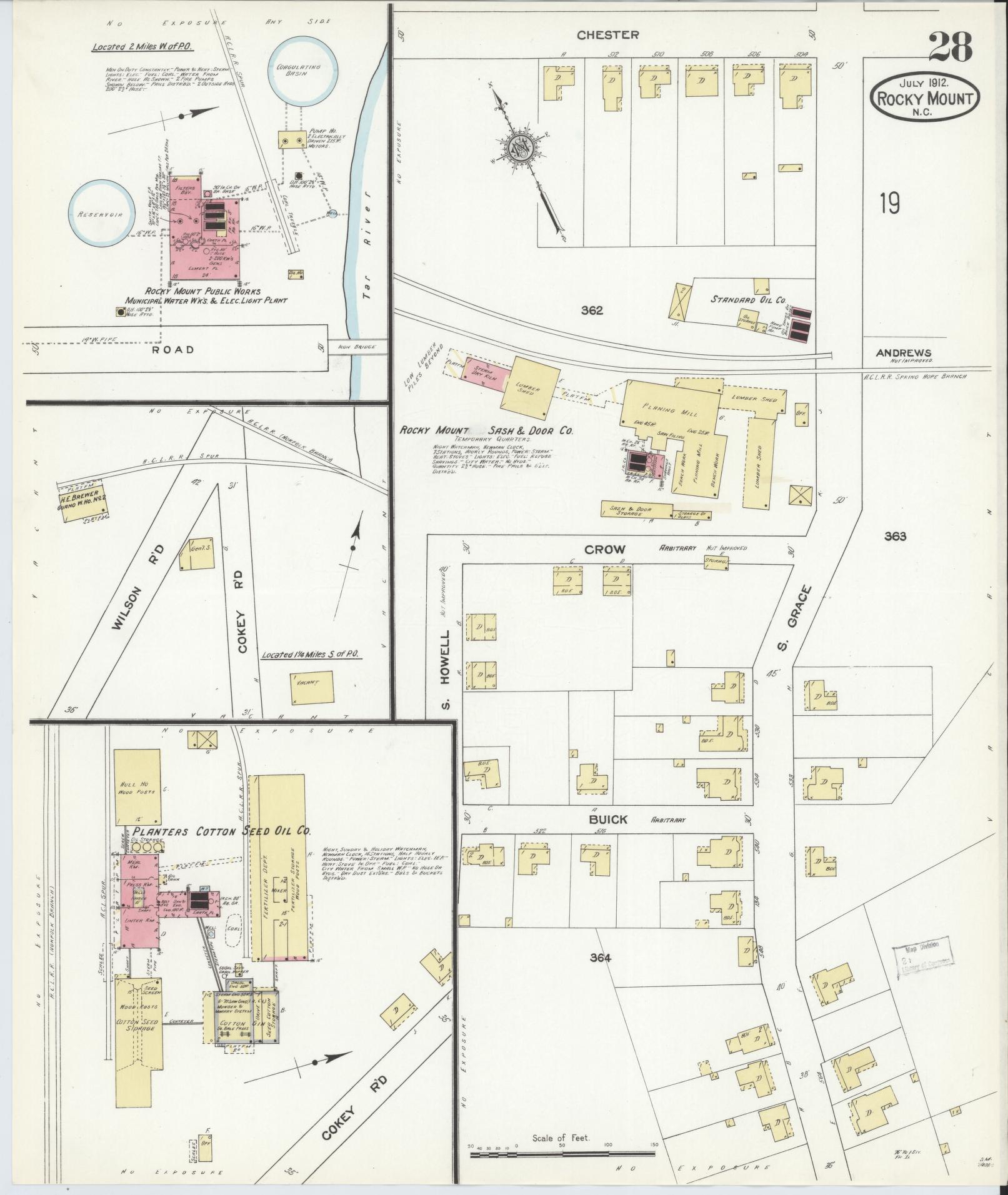 Sanborn Fire Insurance Map from Rocky Mount, Edgecombe And Nash Counties, North Carolina (1912), Sheet #0028 - Historic Sanborn Fire Insurance Map Print, vintage old map wall art, antique decor, genealogy gift, North Carolina North Carolina map