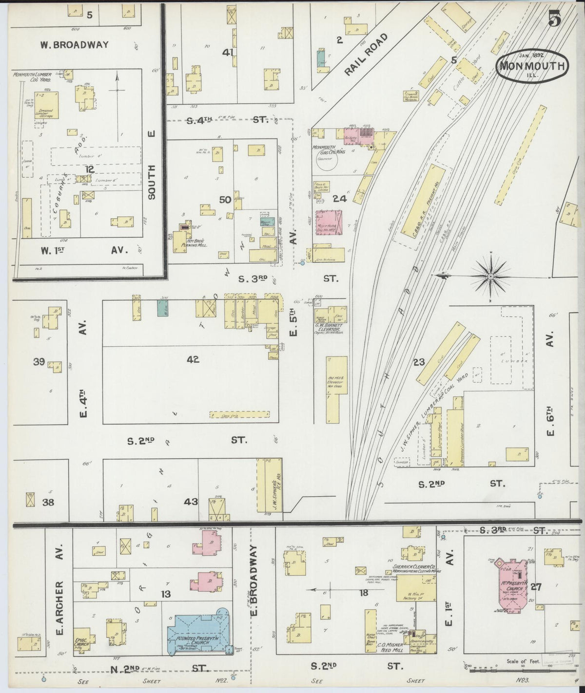 Sanborn Fire Insurance Map from Monmouth, Warren County, Illinois (1892), Sheet #0005 - Historic Sanborn Fire Insurance Map Print, vintage old map wall art, antique decor, genealogy gift, Illinois Illinois map