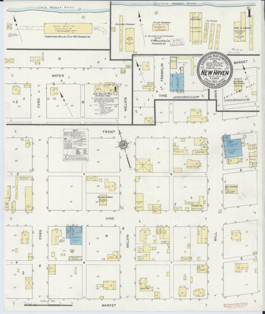 Sanborn Fire Insurance Map from New Haven, Gallatin County, Illinois (1912), Sheet #0001 - Historic Sanborn Fire Insurance Map Print, vintage old map wall art, antique decor, genealogy gift, Illinois Illinois map