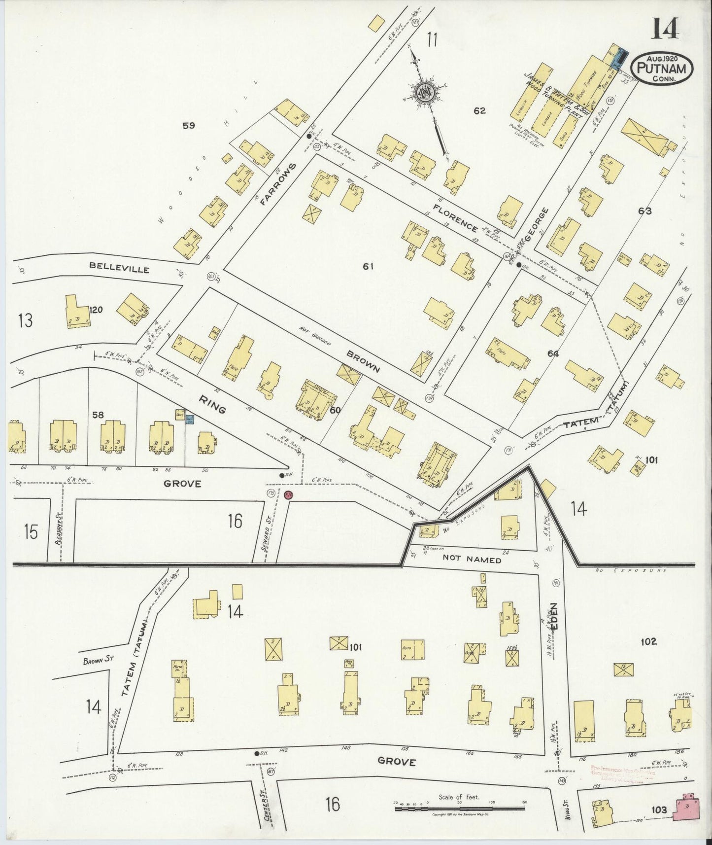 Sanborn Fire Insurance Map from Putnam, Windham County, Connecticut (1920), Sheet #0014 - Complete Map Set gallery image, historic Sanborn map, vintage wall art, Connecticut Connecticut