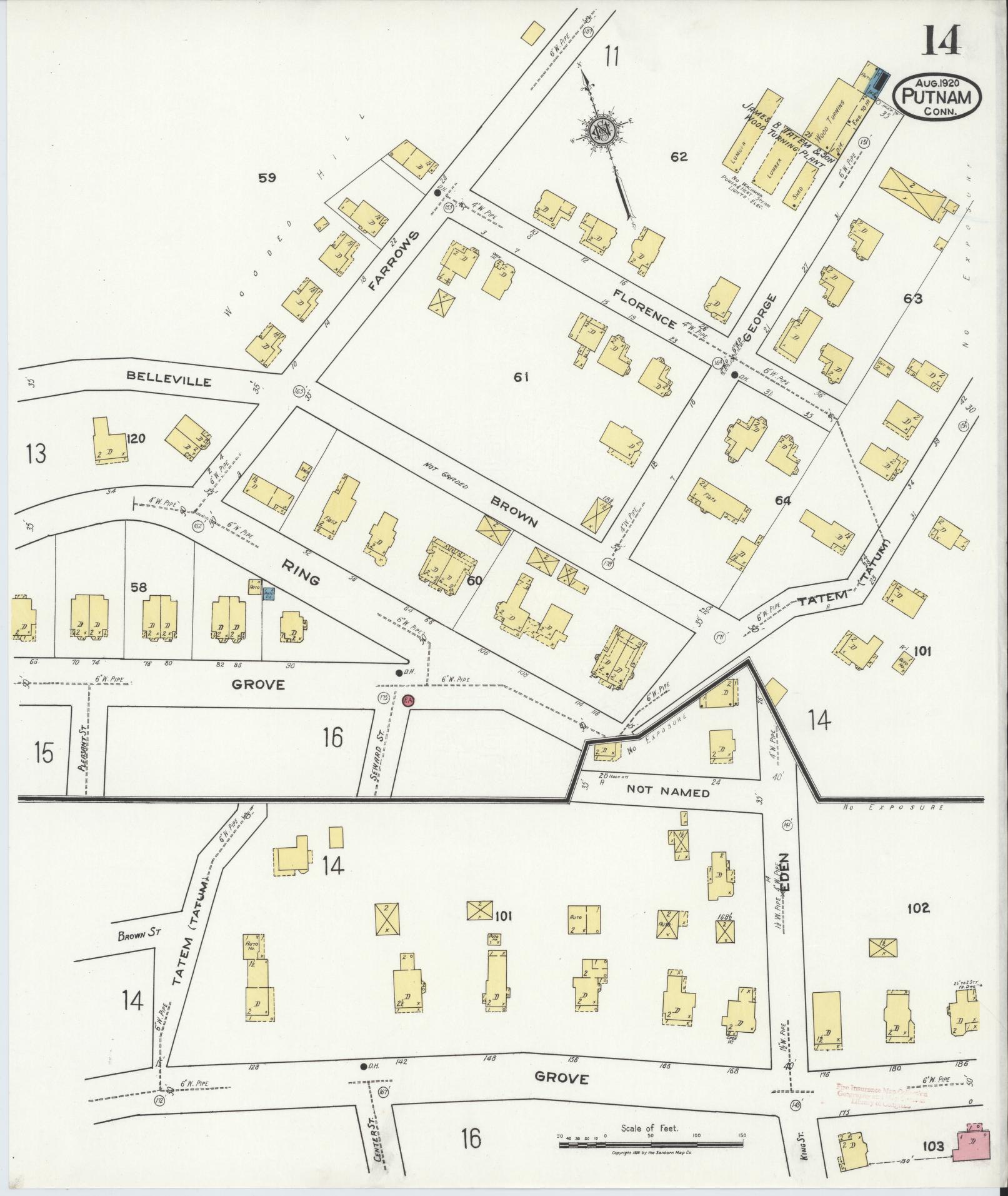 Sanborn Fire Insurance Map from Putnam, Windham County, Connecticut (1920), Sheet #0014 - Complete Map Set gallery image, historic Sanborn map, vintage wall art, Connecticut Connecticut