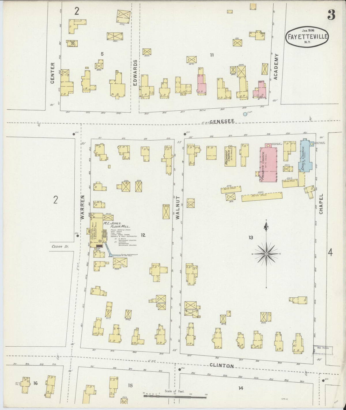 Sanborn Fire Insurance Map from Fayetteville, Onondaga County, New York (1896), Sheet #0003 - Historic Sanborn Fire Insurance Map Print, vintage old map wall art, antique decor, genealogy gift, New York New York map