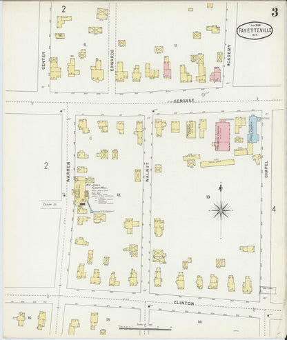 Sanborn Fire Insurance Map from Fayetteville, Onondaga County, New York (1896), Sheet #0003 - Historic Sanborn Fire Insurance Map Print, vintage old map wall art, antique decor, genealogy gift, New York New York map