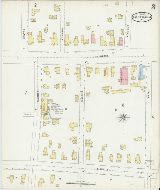 Sanborn Fire Insurance Map from Fayetteville, Onondaga County, New York (1896), Sheet #0003 - Historic Sanborn Fire Insurance Map Print, vintage old map wall art, antique decor, genealogy gift, New York New York map
