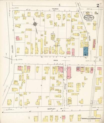 Sanborn Fire Insurance Map from Poultney, Rutland County, Vermont (1922), Sheet #0002 - Complete Map Set gallery image, historic Sanborn map, vintage wall art, Vermont Vermont