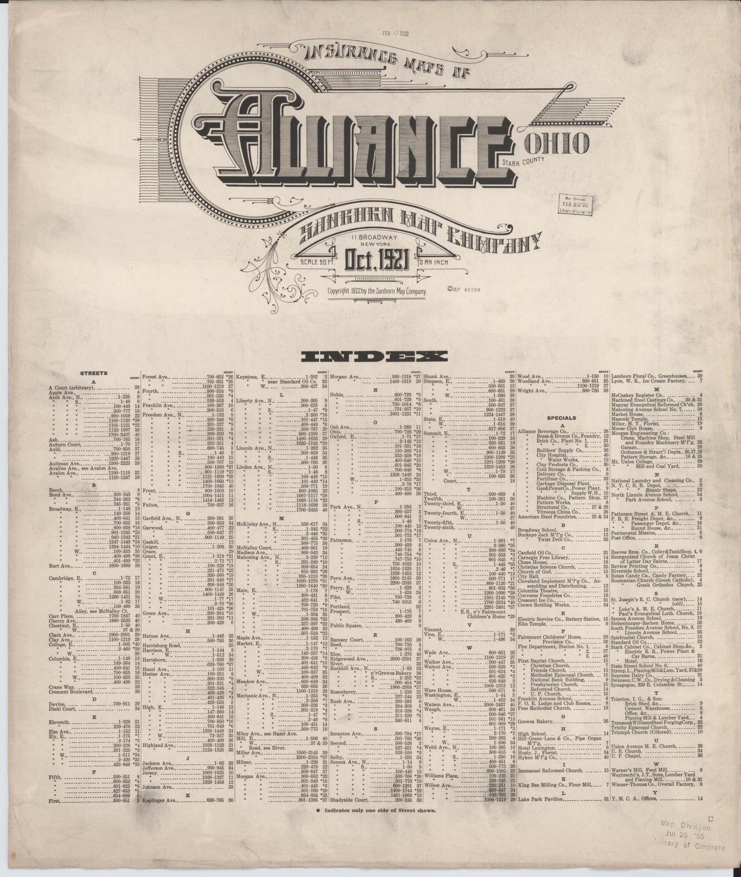 Sanborn Fire Insurance Map from Alliance, Stark County, Ohio. (1921) – Historic Sanborn Fire Insurance Map Print