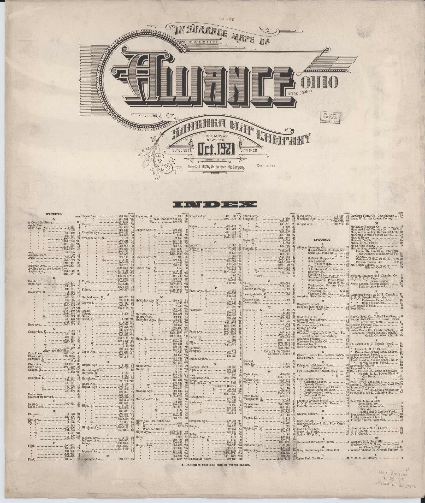 Sanborn Fire Insurance Map from Alliance, Stark County, Ohio. (1921) – Historic Sanborn Fire Insurance Map Print