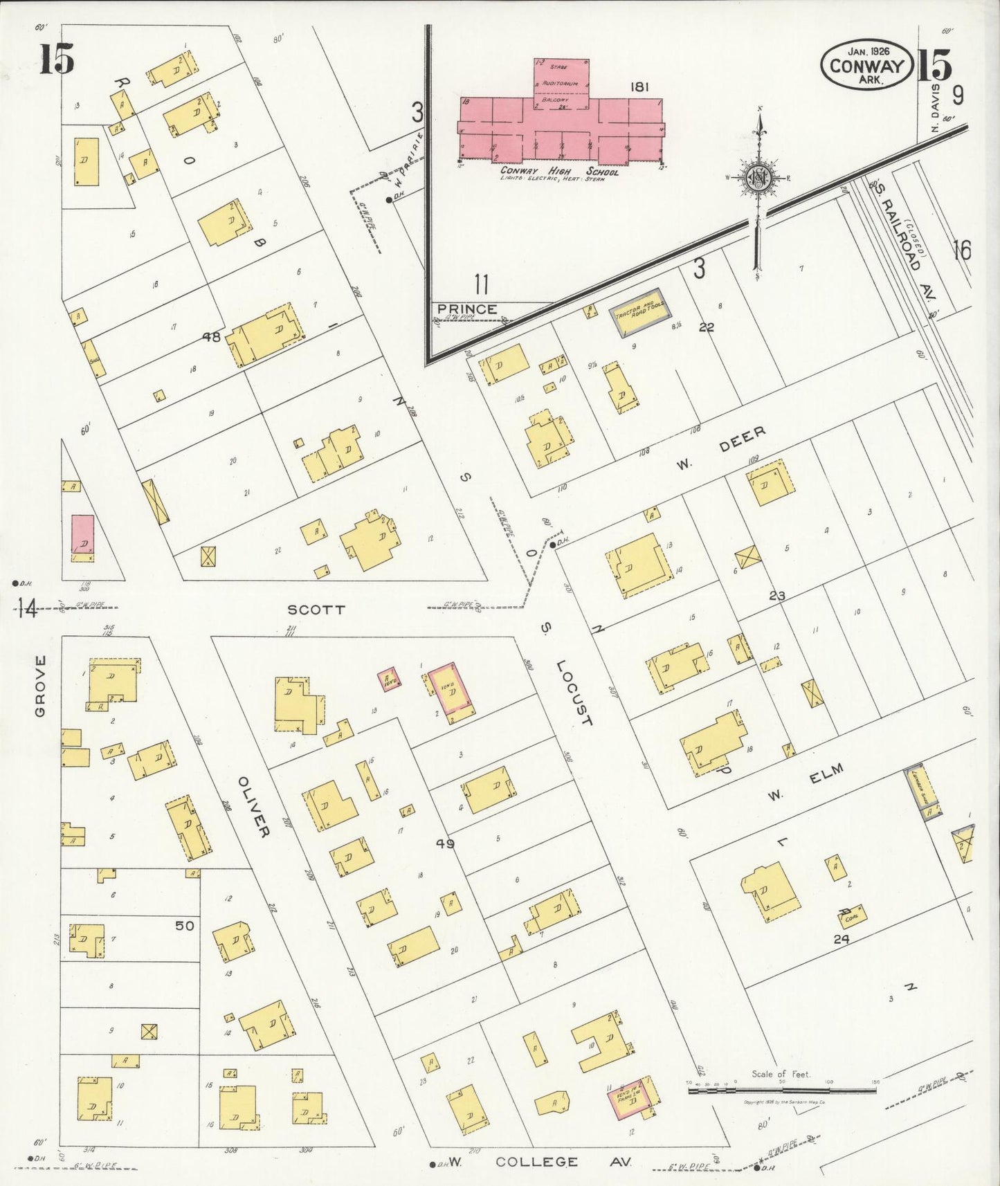 Sanborn Fire Insurance Map from Conway, Faulkner County, Arkansas (1926), Sheet #0015 - Complete Map Set gallery image, historic Sanborn map, vintage wall art, Arkansas Arkansas