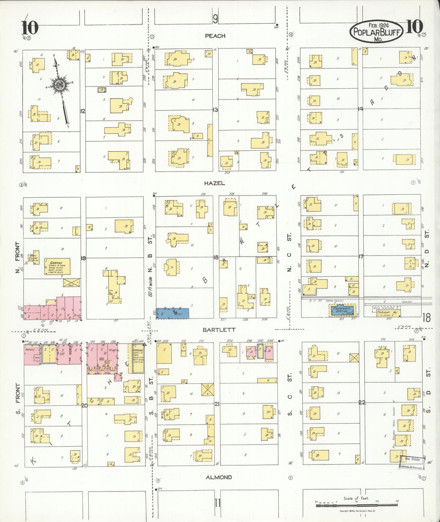 Sanborn Fire Insurance Map from Poplar Bluff, Butler County, Missouri (1924), Sheet #0010 - Complete Map Set gallery image, historic Sanborn map, vintage wall art, Missouri Missouri