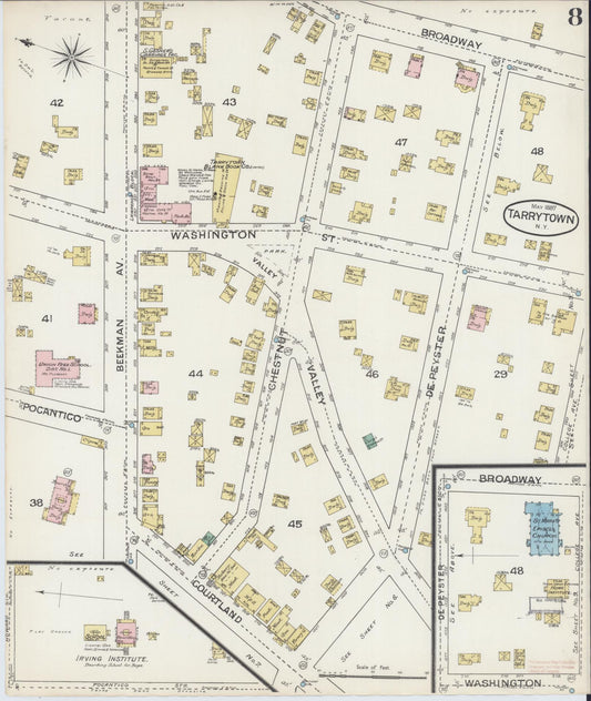 Sanborn Fire Insurance Map from Tarrytown, Westchester County, New York (1887), Sheet #0008 - Historic Sanborn Fire Insurance Map Print, vintage old map wall art, antique decor, genealogy gift, New York New York map