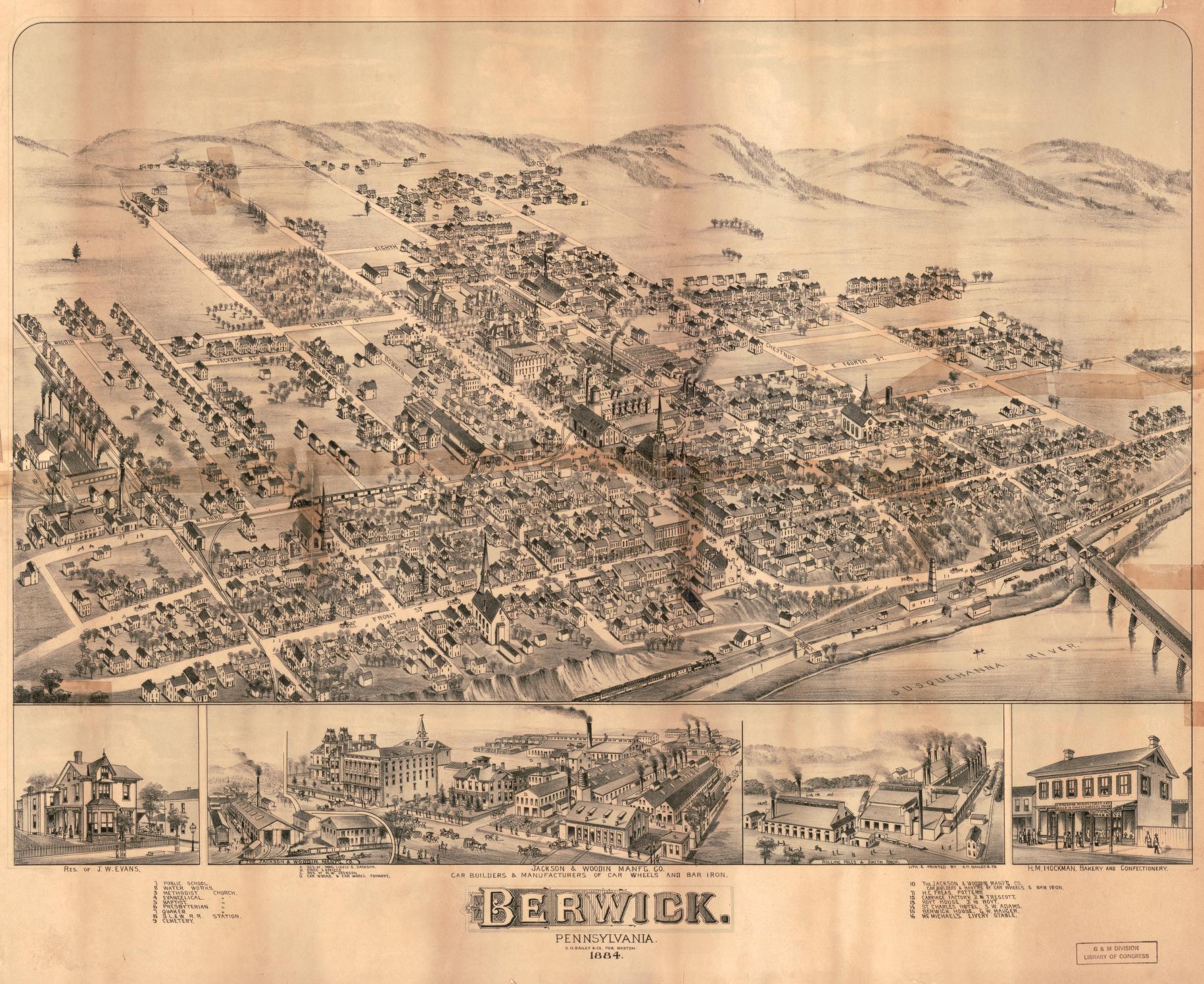 Berwick, Pennsylvania. (1884) – Historic Bird’s-Eye View Panorama Print
