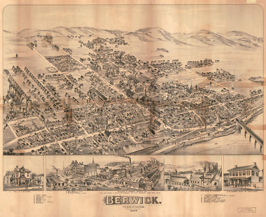 Berwick, Pennsylvania. (1884) – Historic Bird’s-Eye View Panorama Print