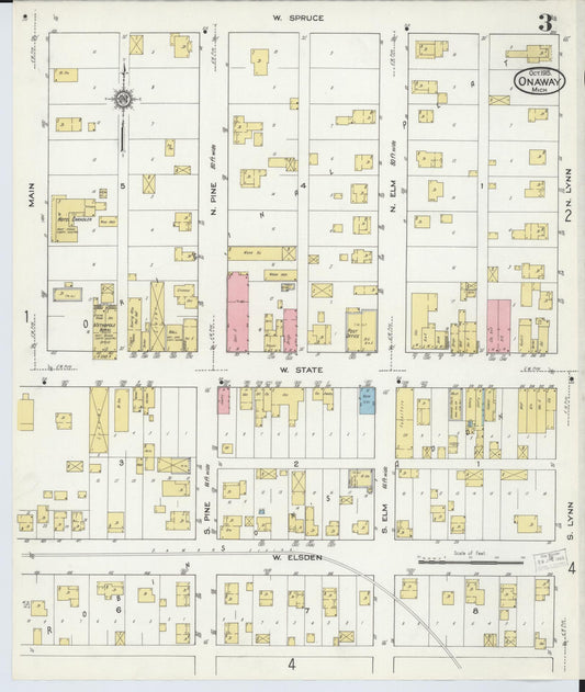 Sanborn Fire Insurance Map from Onaway, Presque Isle County, Michigan (1915), Sheet #0003 - Historic Sanborn Fire Insurance Map Print, vintage old map wall art, antique decor, genealogy gift, Michigan Michigan map