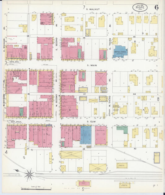 Sanborn Fire Insurance Map from Hope, Hempstead County, Arkansas (1908), Sheet #0006 - Historic Sanborn Fire Insurance Map Print, vintage old map wall art, antique decor, genealogy gift, Arkansas Arkansas map