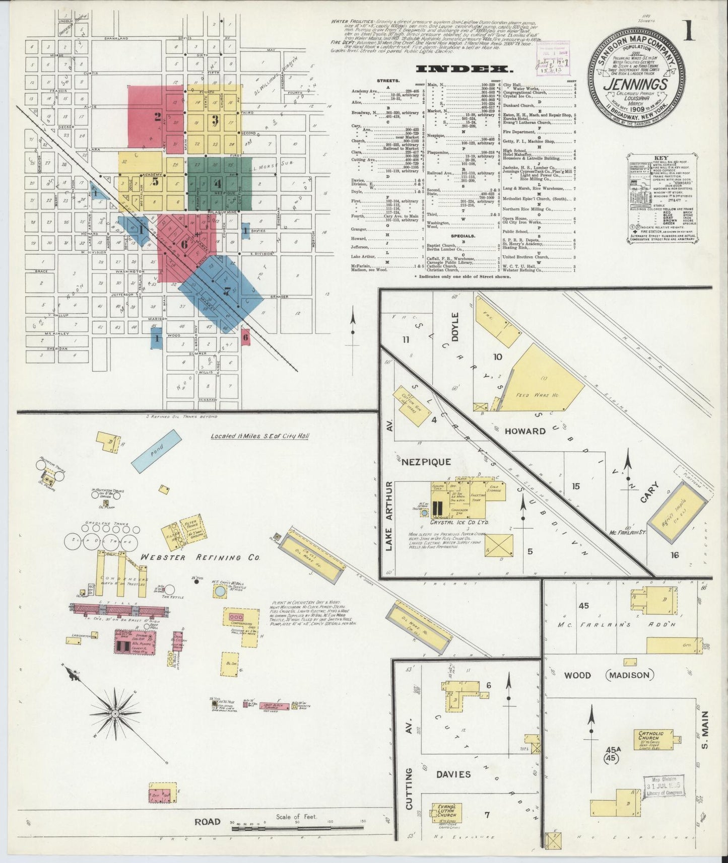 Sanborn Fire Insurance Map from Jennings, Jefferson Davis Parish, Louisiana. (1909) – Historic Sanborn Fire Insurance Map Print