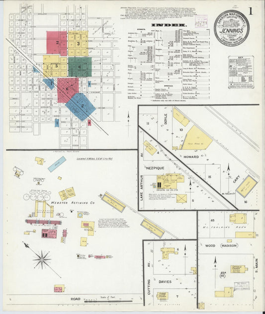Sanborn Fire Insurance Map from Jennings, Jefferson Davis Parish, Louisiana. (1909) – Historic Sanborn Fire Insurance Map Print