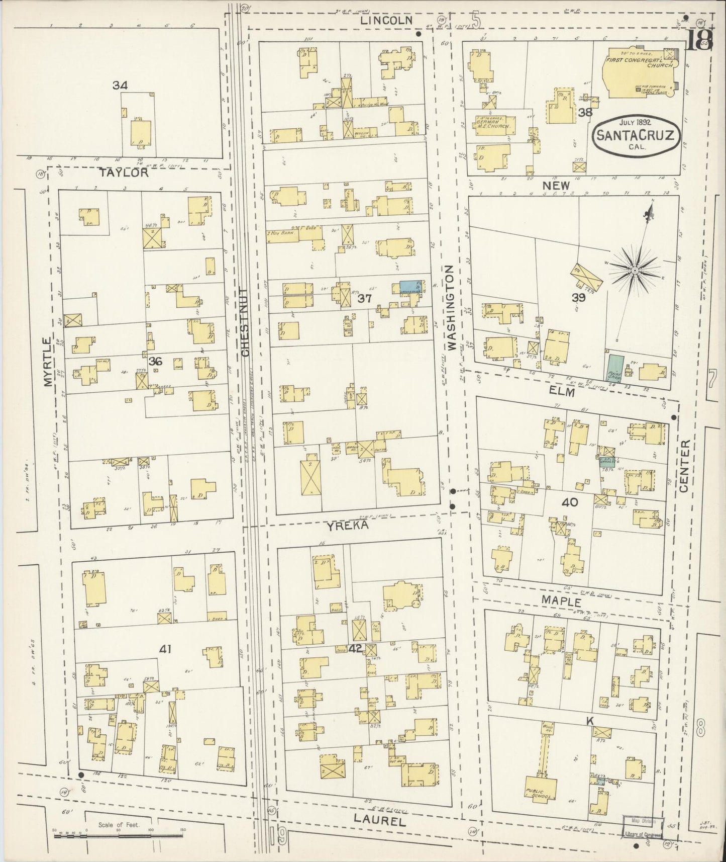 Sanborn Fire Insurance Map from Santa Cruz, Santa Cruz County, California (1892), Sheet #0018 - Complete Map Set gallery image, historic Sanborn map, vintage wall art, California California