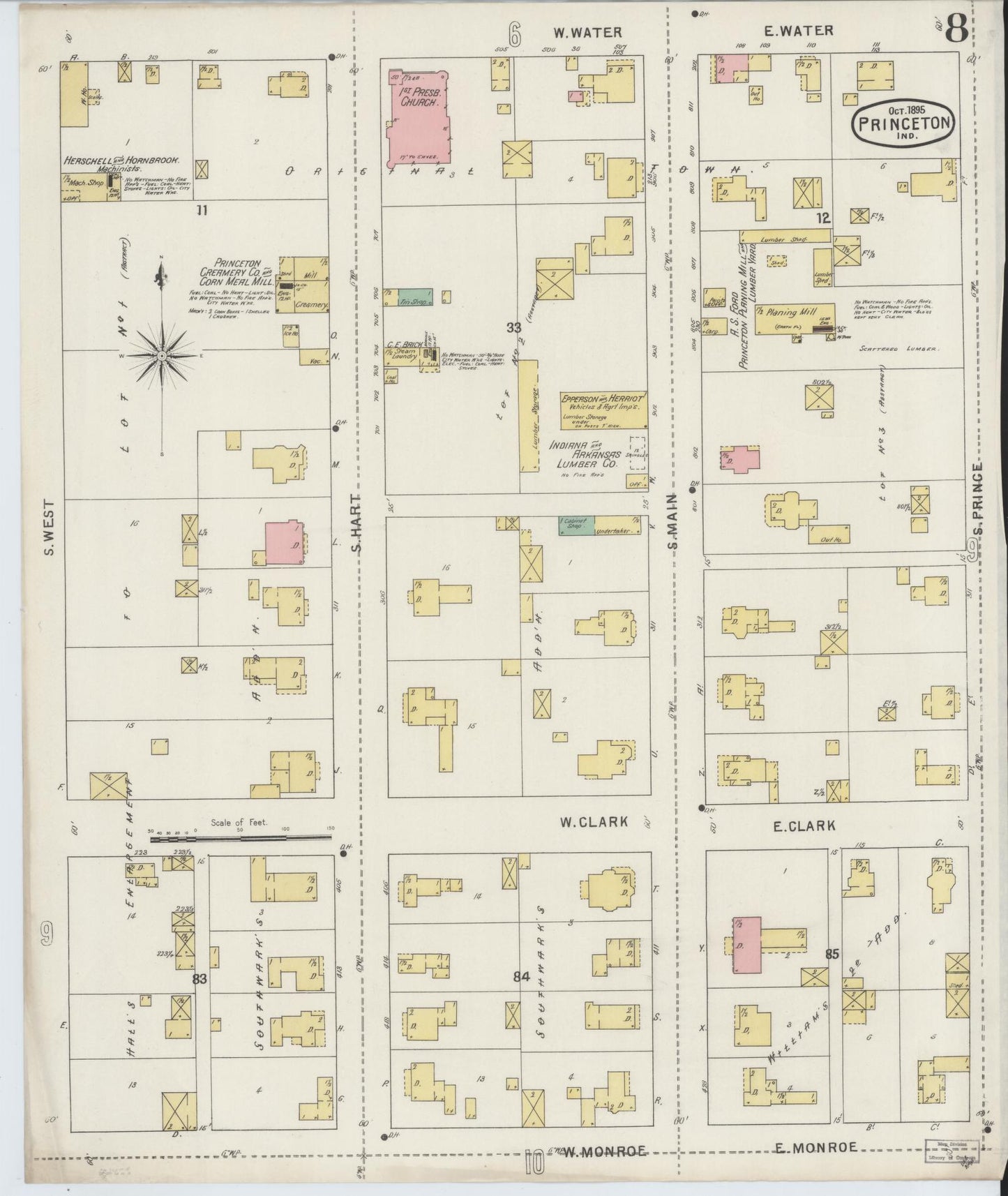 Sanborn Fire Insurance Map from Princeton, Gibson County, Indiana (1895), Sheet #0008 - Complete Map Set gallery image, historic Sanborn map, vintage wall art, Indiana Indiana