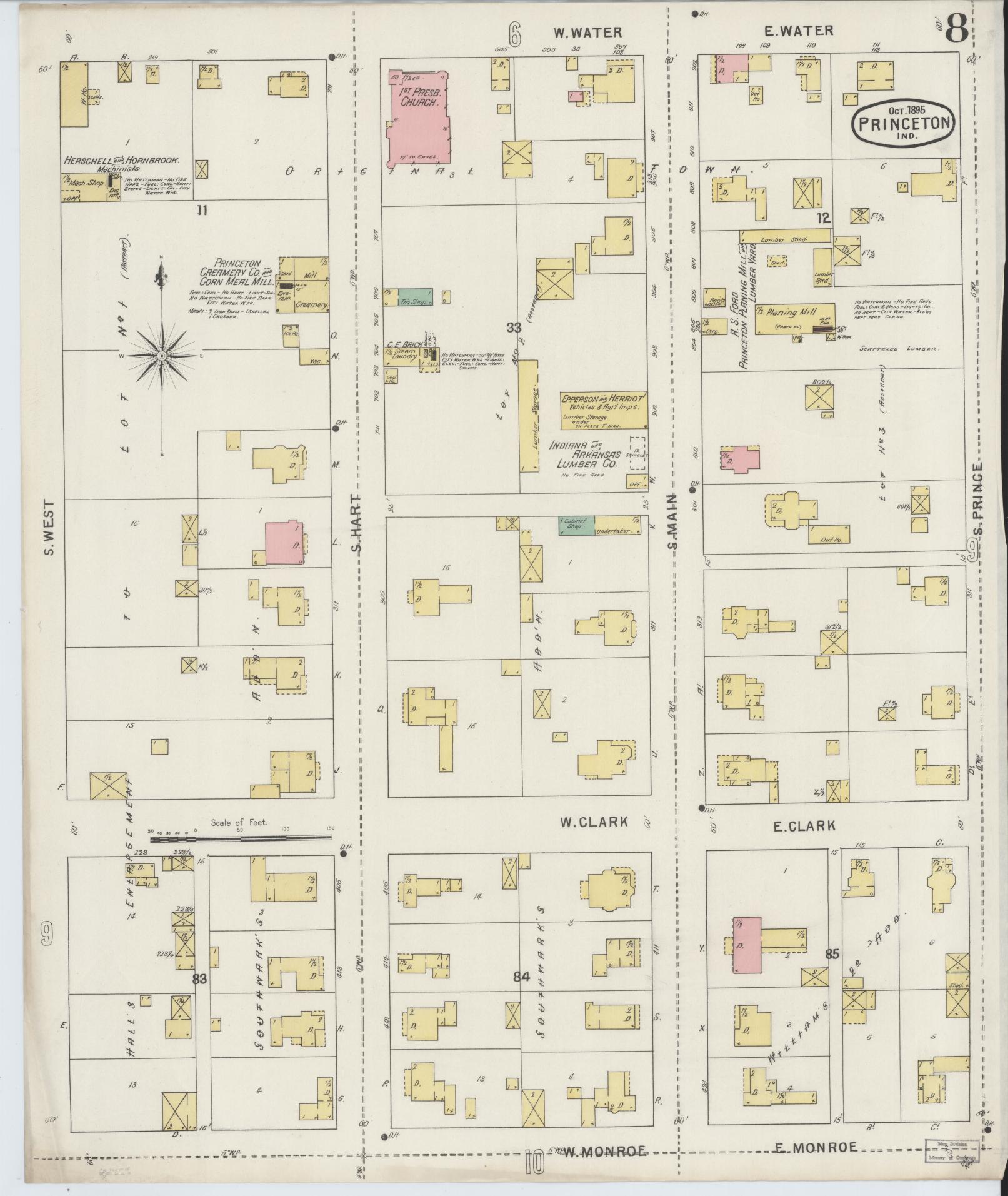 Sanborn Fire Insurance Map from Princeton, Gibson County, Indiana (1895), Sheet #0008 - Complete Map Set gallery image, historic Sanborn map, vintage wall art, Indiana Indiana